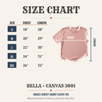 Size chart, S to 2XL, chest and length in inches, measured flat